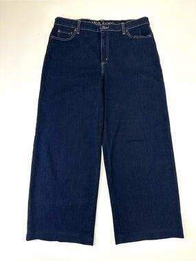 Yoga Jeans Wide Leg Crop Jeans Dark Wash Stretch Denim Size 34in Inseam 27in